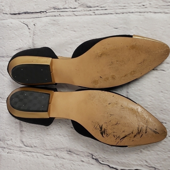 VINTAGE Joyce Smiley Flats Black Linen & Gold Metallic Upper USA  VGUC In Box - Picture 8 of 15